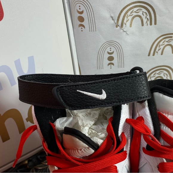 Air Force Ones Nike White and Black Athletic Shoes with Red Accents main image 15